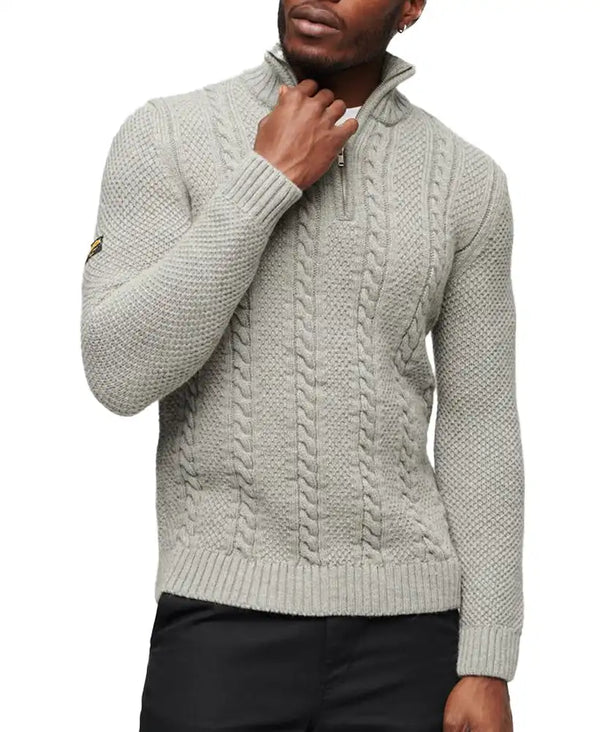 Superdry Mens Jacob Henley Cable Knit Jumper Mid Grey Northern Ireland