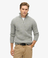 Superdry Mens Jacob Henley Cable Knit Jumper Mid Grey Northern