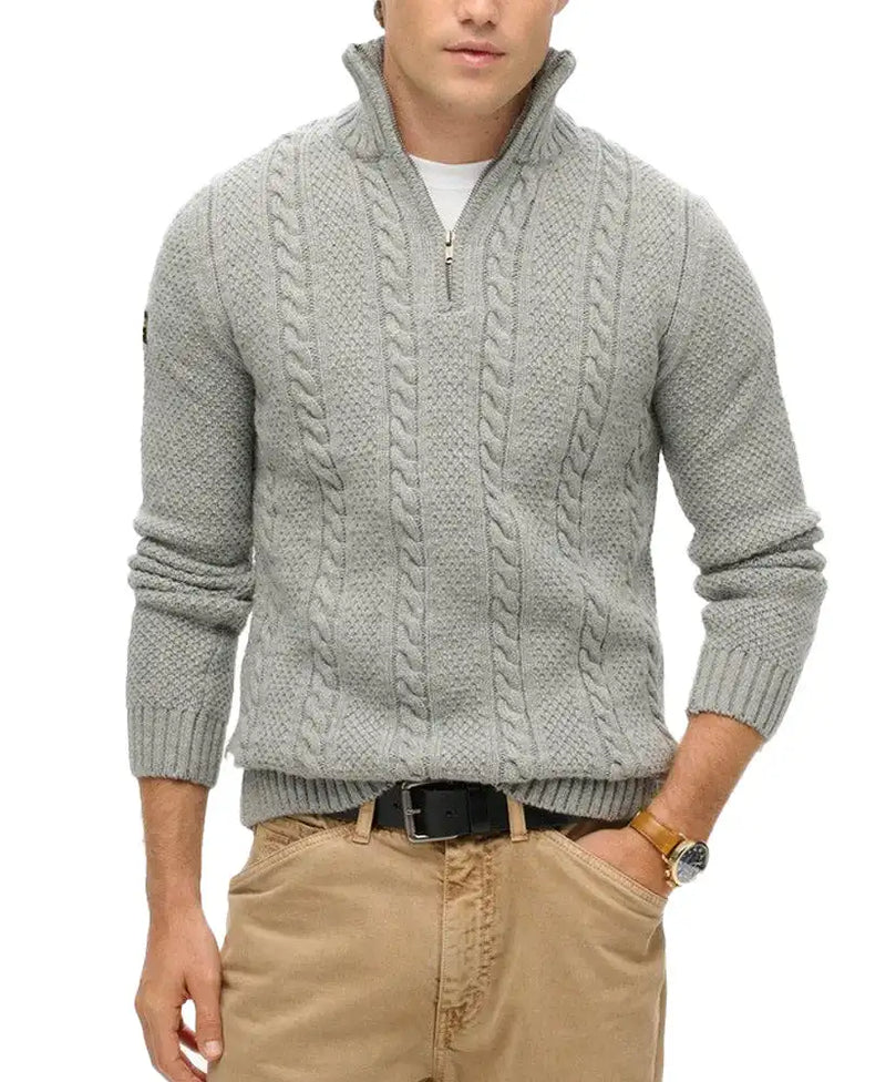 Superdry Mens Jacob Henley Cable Knit Jumper Mid Grey Northern