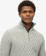 Superdry Mens Jacob Henley Cable Knit Jumper Mid Grey Northern