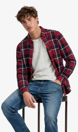 Superdry Mens Long Sleeve Cotton Lumberjack Shirt Navy/Red Northern
