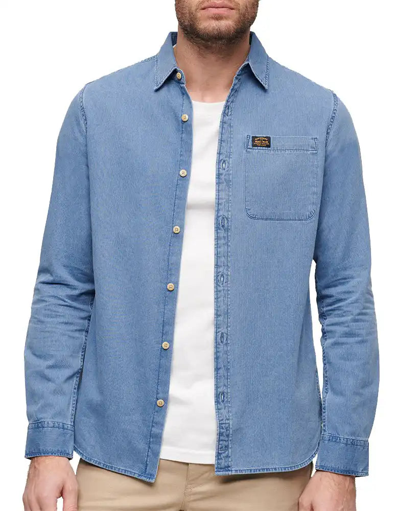 Superdry Mens Long Sleeve Denim Shirt Heavy Wash Blue Northern