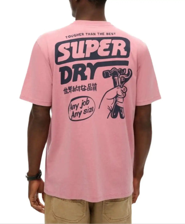 Superdry Mens Mesa Trade Tools Loose Fit T-Shirt Rose Pink Northern