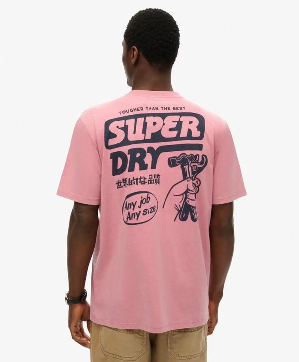 Superdry Mens Mesa Trade Tools Loose Fit T-Shirt Rose Pink Northern