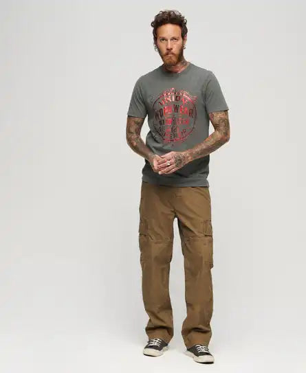 Superdry Mens Metallic Workwear Graphic T-Shirt Charcoal Ballynahinch