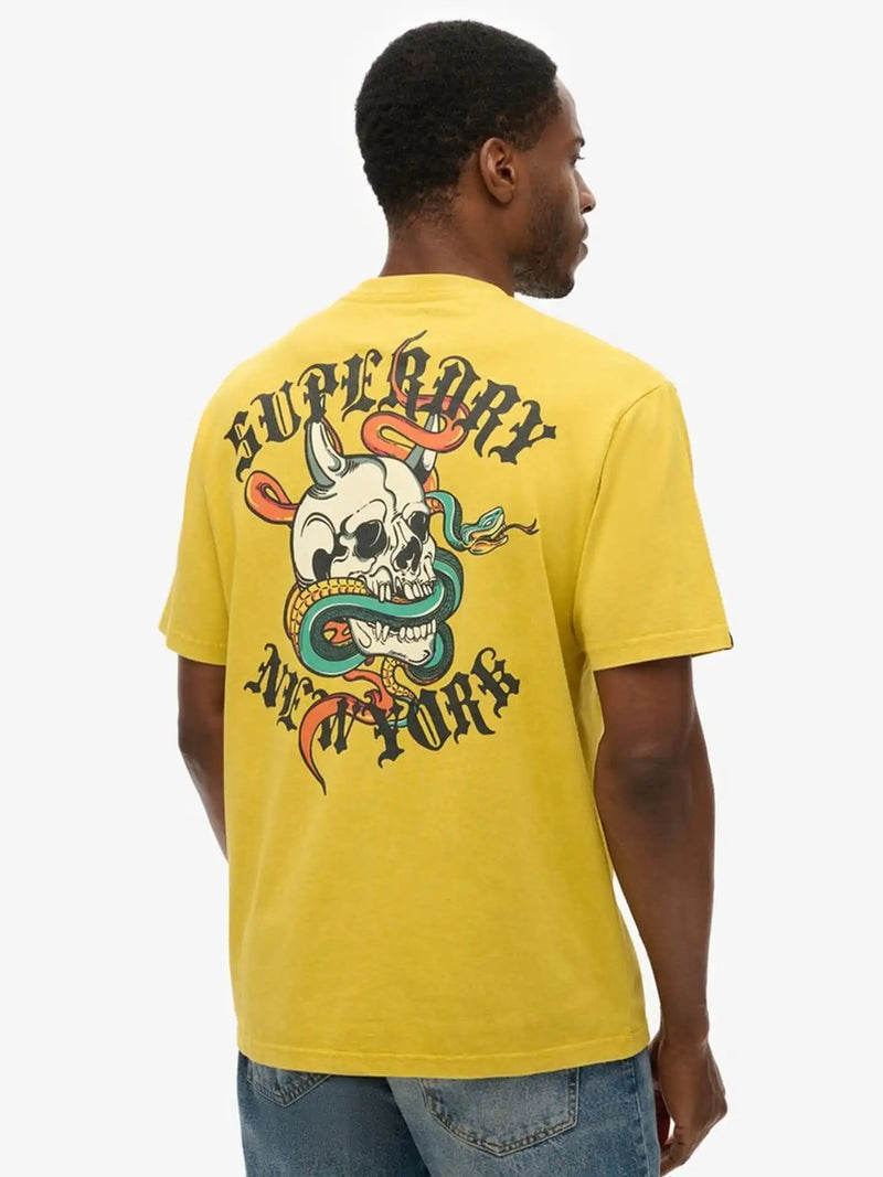 Superdry Mens Neo Trad Tattoo Loose T-Shirt Oil Yellow Northern