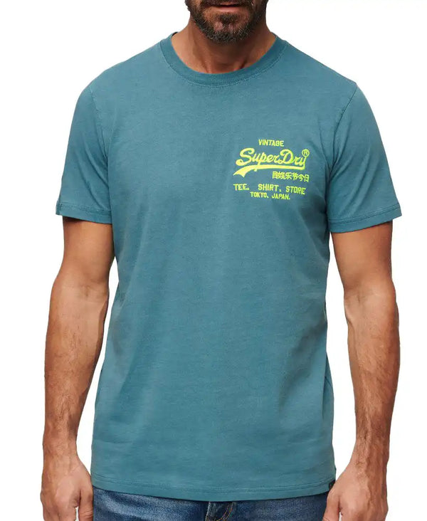 Superdry Men’s Neon Vintage Logo T-Shirt Hydro Blue Northern
