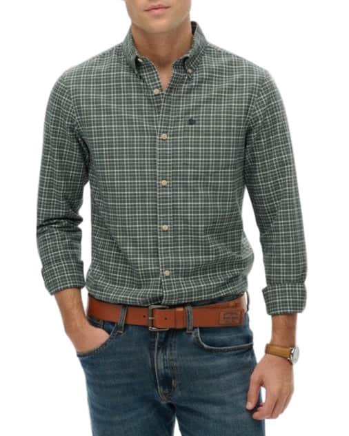 Superdry Mens Premium Check Oxford Shirt Ice Green Shadow Grit