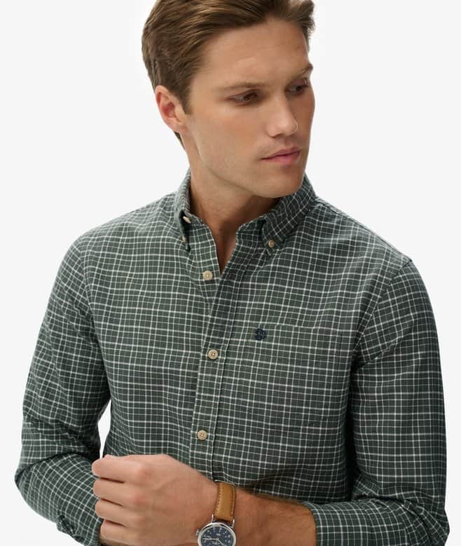Superdry Mens Premium Check Oxford Shirt Ice Green Shadow Grit