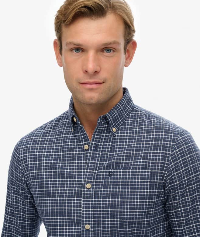 Superdry Mens Premium Check Oxford Shirt Lauren Navy Shadow Grit