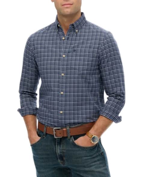 Superdry Mens Premium Check Oxford Shirt Lauren Navy Shadow Grit