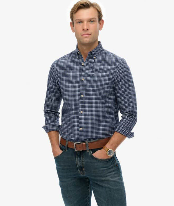 Superdry Mens Premium Check Oxford Shirt Lauren Navy Shadow Grit