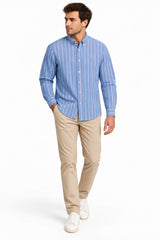Superdry Mens Preppy Oxford Long Sleeve Shirt Twin Chalk Blue Stripe