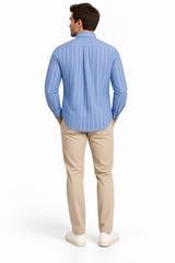Superdry Mens Preppy Oxford Long Sleeve Shirt Twin Chalk Blue Stripe