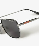 Superdry Mens Square Metal Aviator Sunglasses Black/Smoke Lens
