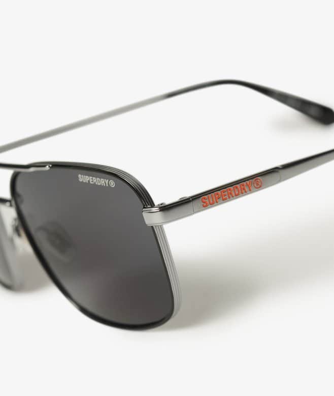 Superdry Mens Square Metal Aviator Sunglasses Black/Smoke Lens