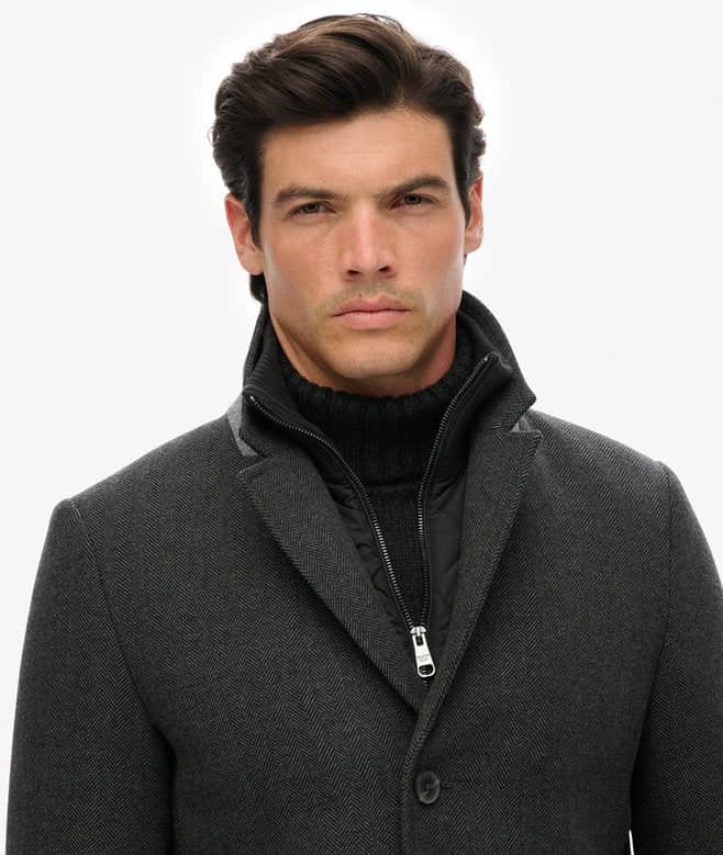 Superdry Mens Tailored 2 in 1 Town Coat Overcoat Dark Grey