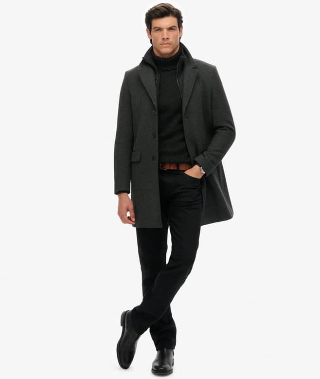 Superdry Mens Tailored 2 in 1 Town Coat Overcoat Dark Grey