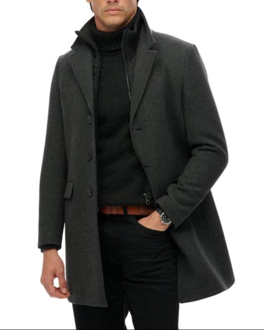 Superdry Mens Tailored 2 in 1 Town Coat Overcoat Dark Grey
