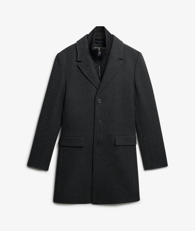 Superdry Mens Tailored 2 in 1 Town Coat Overcoat Dark Grey