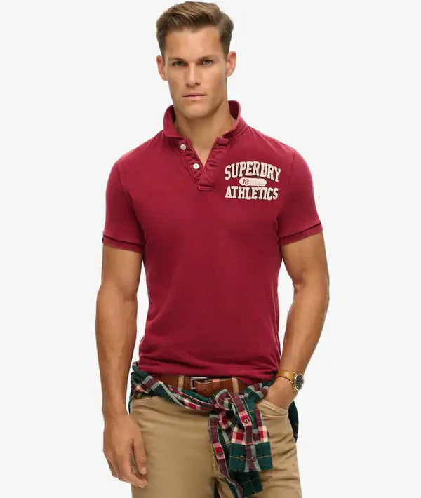 Superdry Mens Vintage Athletic Polo Shirt Rich Burgundy Northern