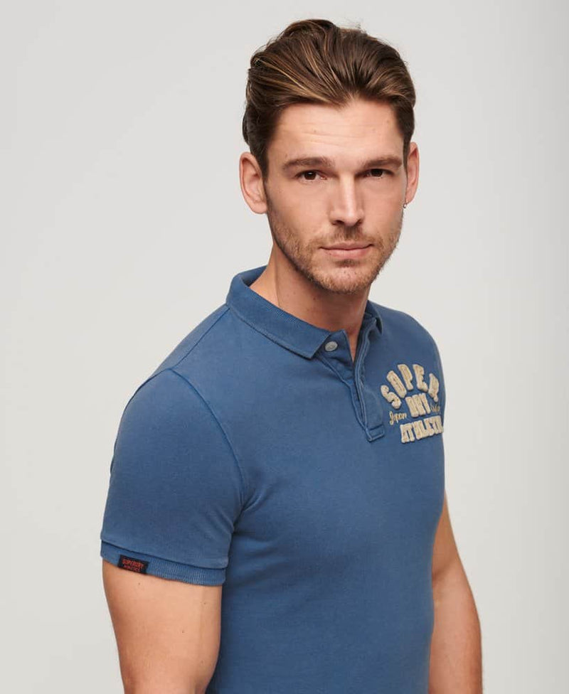 Superdry Mens Vintage Athletic Polo Shirt Voltage Blue Northern