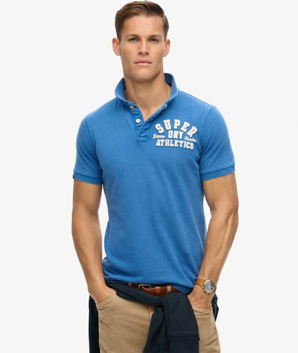 Superdry Mens Vintage Athletic Polo Shirt Voltage Blue Northern