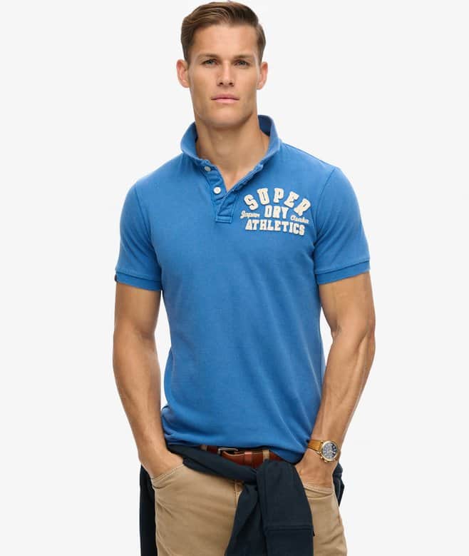 Superdry Mens Vintage Athletic Polo Shirt Voltage Blue Northern