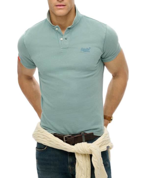 Superdry Mens Vintage Destroy Polo Shirt Tourmaline Blue Northern
