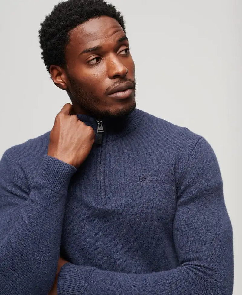 Superdry Mens Vintage Embroidered Henley Jumper Bright Blue Northern