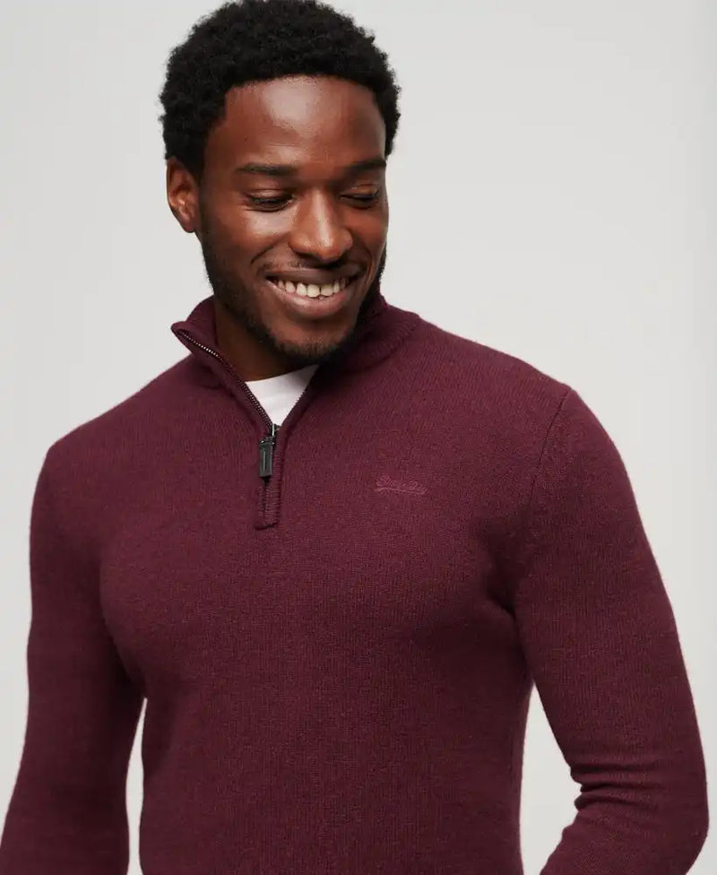 Superdry Mens Vintage Embroidered Henley Jumper Vineyard Red