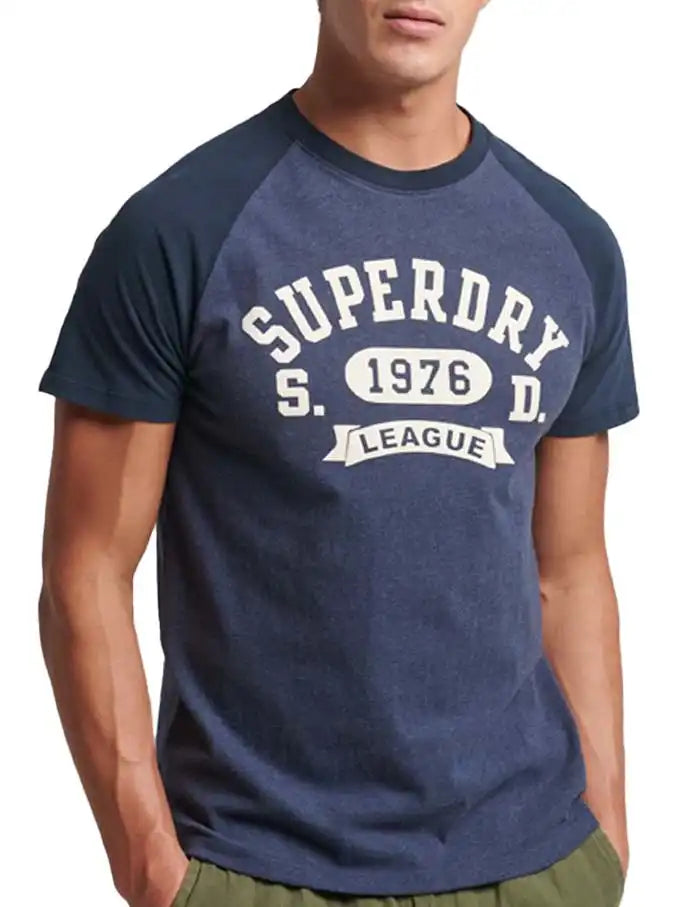 Superdry Mens Vintage Gym Athletic Raglan T-Shirt Eclipse Navy