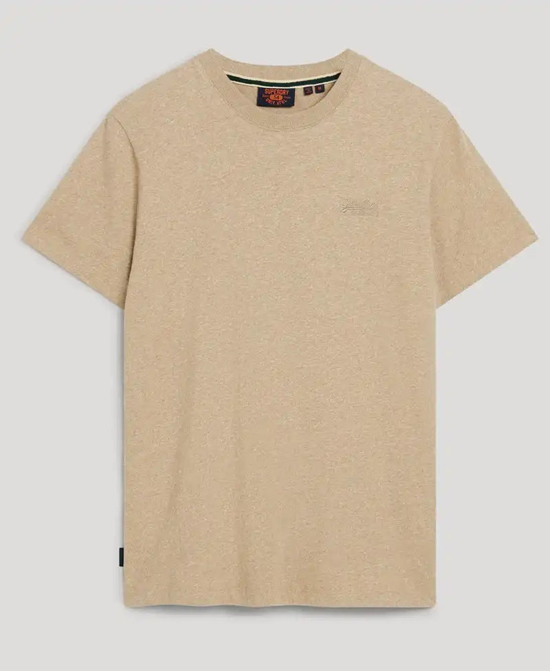 Superdry Mens Vintage Logo Embroidered T-Shirt Tan Brown Fleck Marl