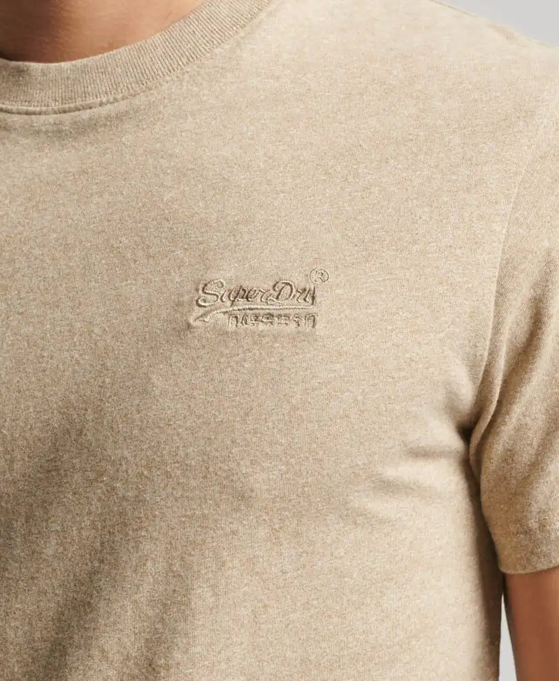 Superdry Mens Vintage Logo Embroidered T-Shirt Tan Brown Fleck Marl