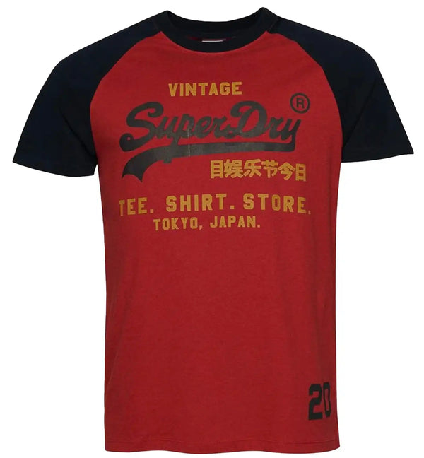 Superdry Mens Vintage Logo Heritage Raglan T-Shirt Hike Red/Eclipse