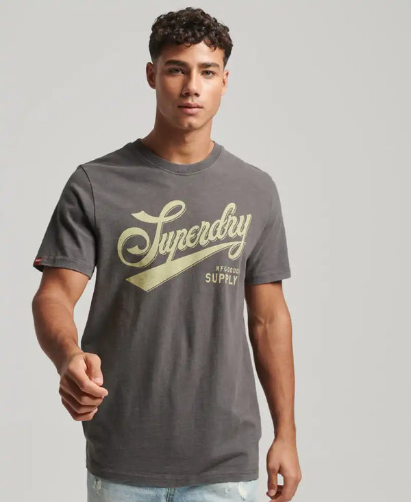 Superdry Men’s Vintage Script Workwear T-Shirt Charcoal Ballynahinch