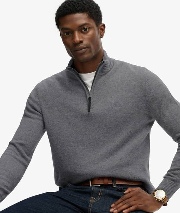 Superdry Mens Wool Blend Half Zip Jumper Blue Grey Marl Northern