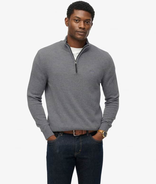 Superdry Mens Wool Blend Half Zip Jumper Blue Grey Marl Northern