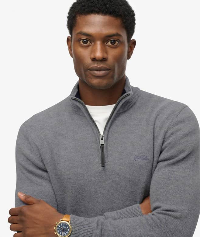 Superdry Mens Wool Blend Half Zip Jumper Blue Grey Marl Northern
