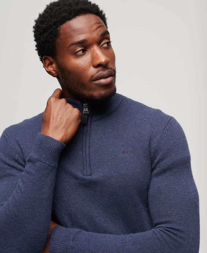 Superdry Mens Vintage Embroidered Henley Jumper Bright Blue Northern