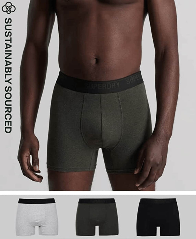 Superdry Organic Cotton Classic 3 Pack Boxers - Black/Olive/Grey