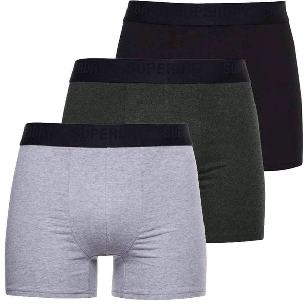 Superdry Organic Cotton Classic 3 Pack Boxers - Black/Olive/Grey