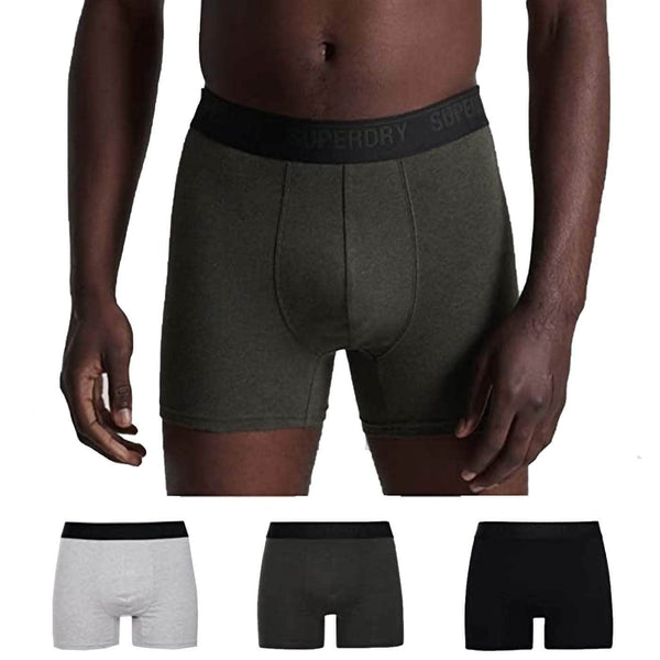 Superdry Organic Cotton Classic 3 Pack Boxers - Black/Olive/Grey