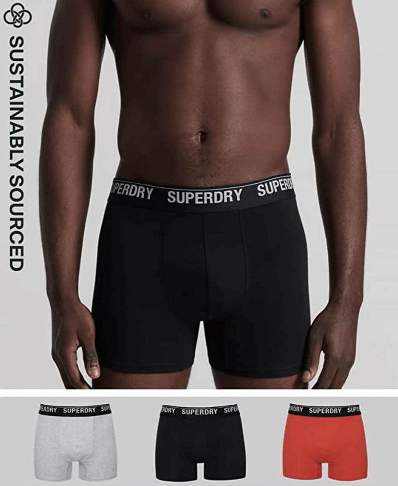 Superdry Organic Cotton Classic 3 Pack Boxers - Black/Orange/Grey