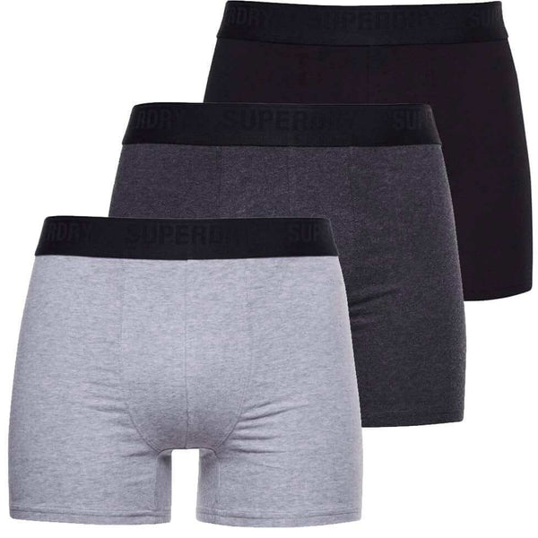Superdry Organic Cotton Classic 3 Pack Boxers - Black/Charcoal/Grey