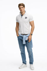 Superdry Pique Monogram Polo Shirt Optic/Darkest Navy Northern