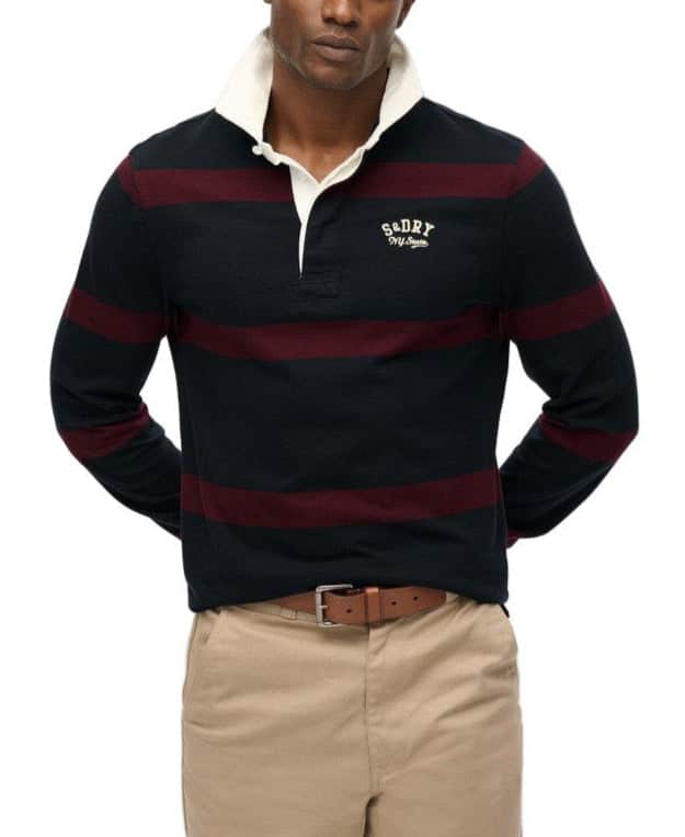 Superdry Vintage Athletic Stripe Rugby Top Eclipse Navy/Port Northern