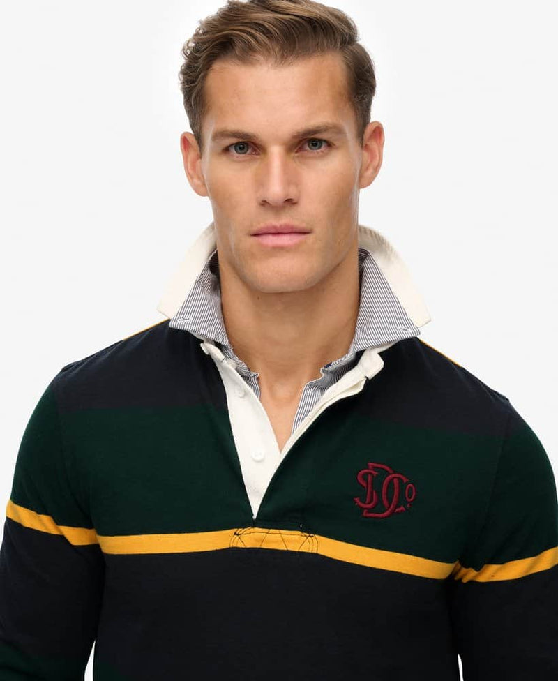 Superdry Vintage Athletic Stripe Rugby Top Enamel Green Northern