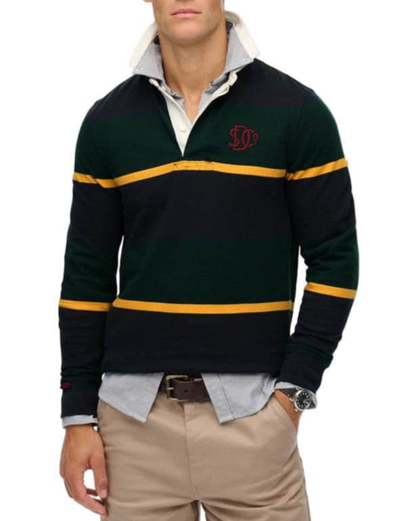Superdry Vintage Athletic Stripe Rugby Top Enamel Green Northern