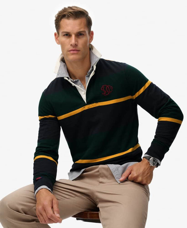 Superdry Vintage Athletic Stripe Rugby Top Enamel Green Northern
